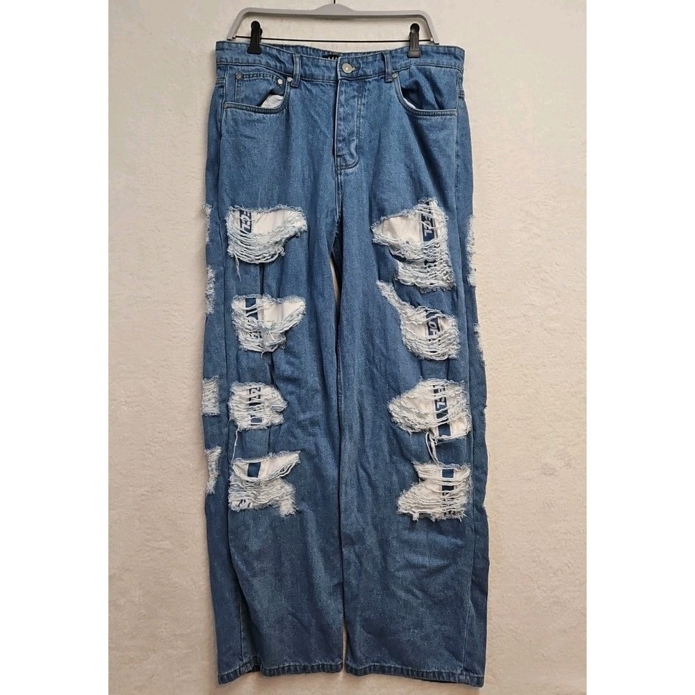Boohoo Man Baggy Distressed Denim Jeans Mens Size 34 Punk Rock Grunge Hiphop